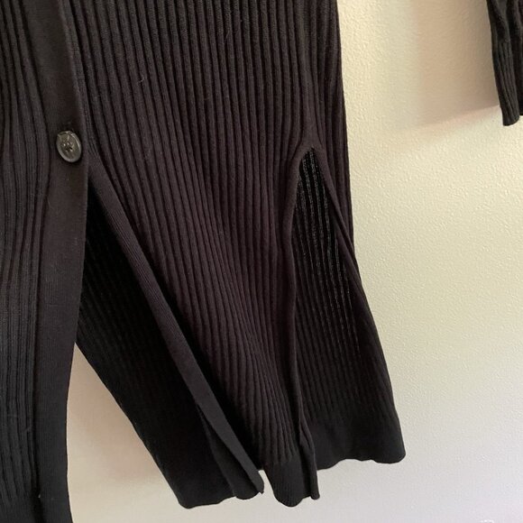 LINE The Label Women XS Black Ribbed Knit Side Slits V-Neck Long Duster Cardigan - Picture 4 of 11